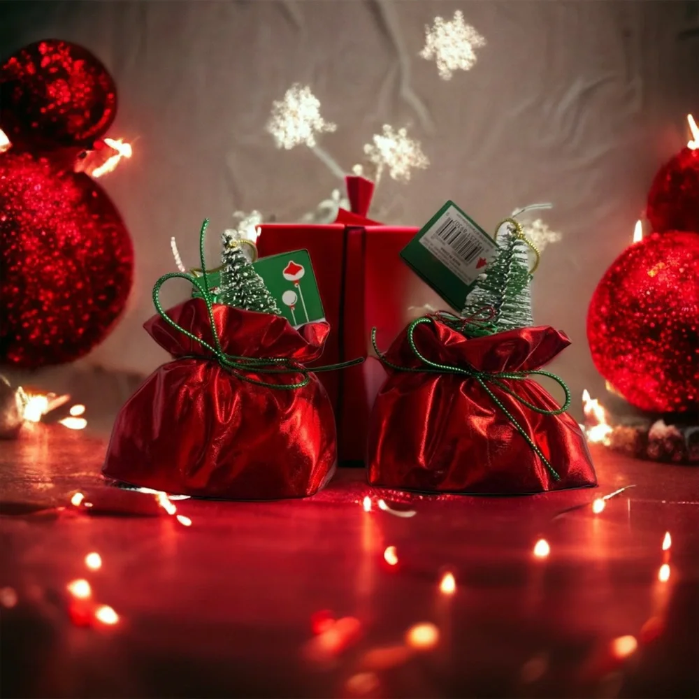Set Of 2 Christmas tree‎ & gift in a shiny red sack Ornaments
